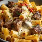 Cajun Steak Tips in Cheesy Rigatoni Parmesan Sauce First Image