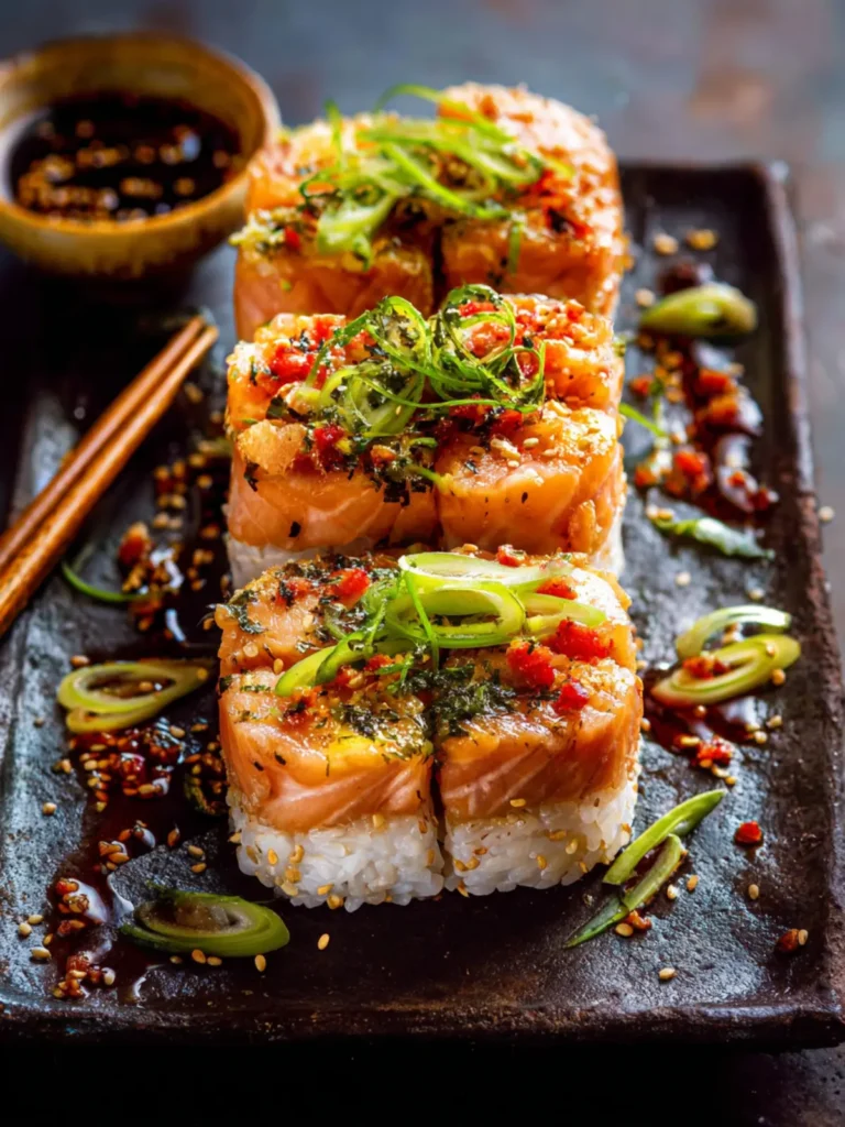 Easy Spicy Salmon Sushi Stacks. First Image