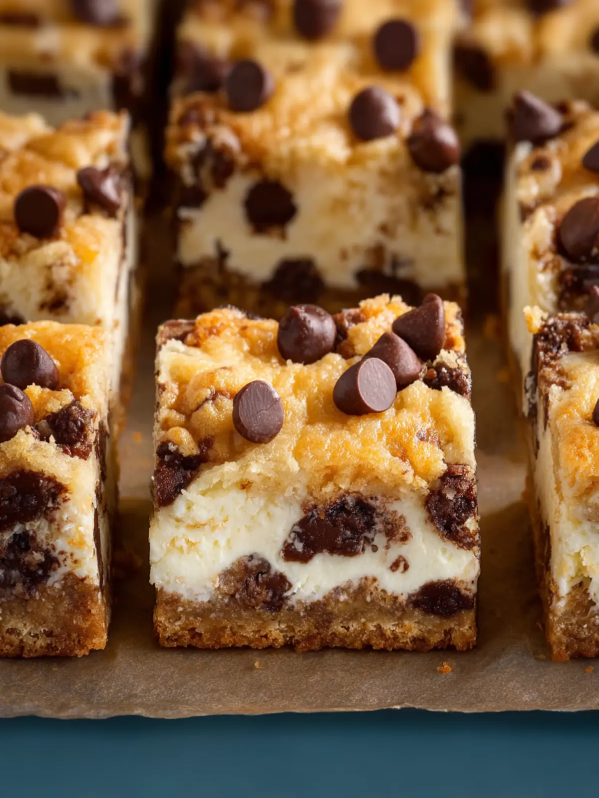 Chocolate Chip Cheesecake Bars First Image