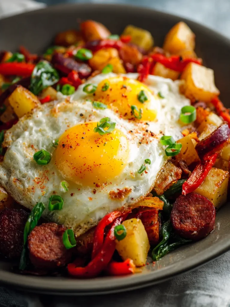 Cajun Beef Sausage Breakfast Hash with Eggs & Potatoes Recipe First Image