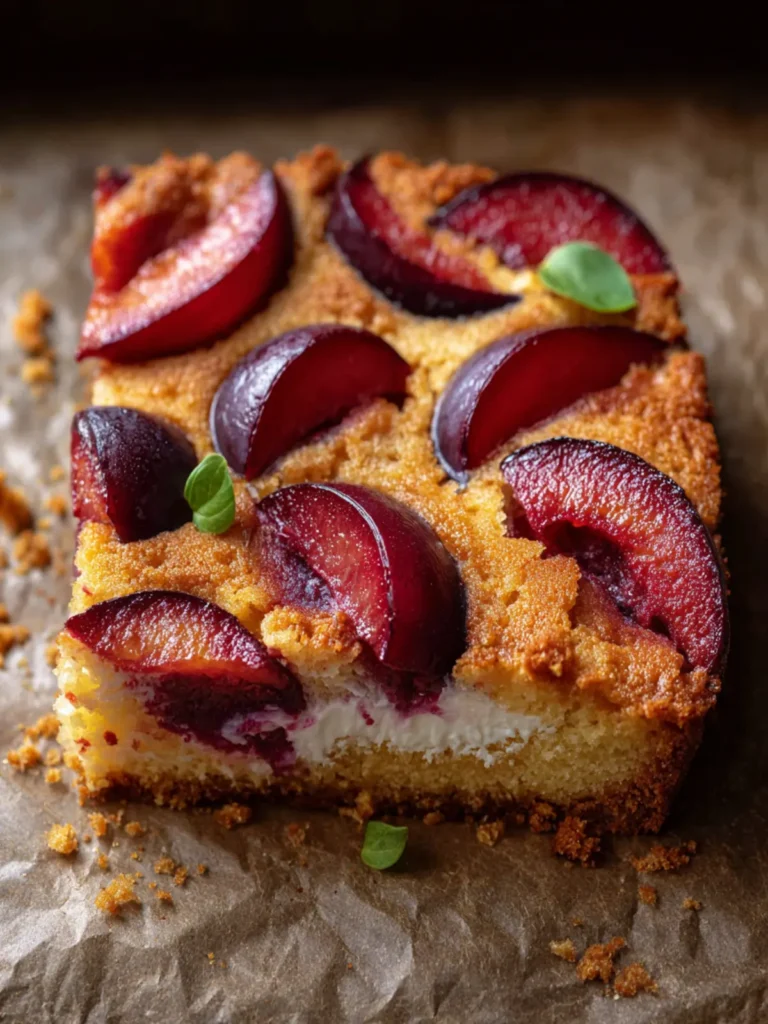 Easy Almond Plum Cake with Sour Cream and Fresh Plums First Image